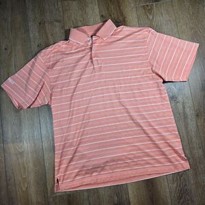 Ping Golf Shirt Men's Large Pink Peach Striped Mercerized Cotton Polo